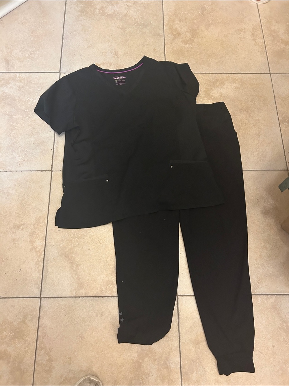 healing hands Black Scrub Top and Pants Set